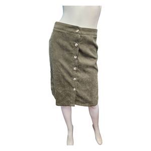 Olive Green Button Front Corduroy Skirt Size Small